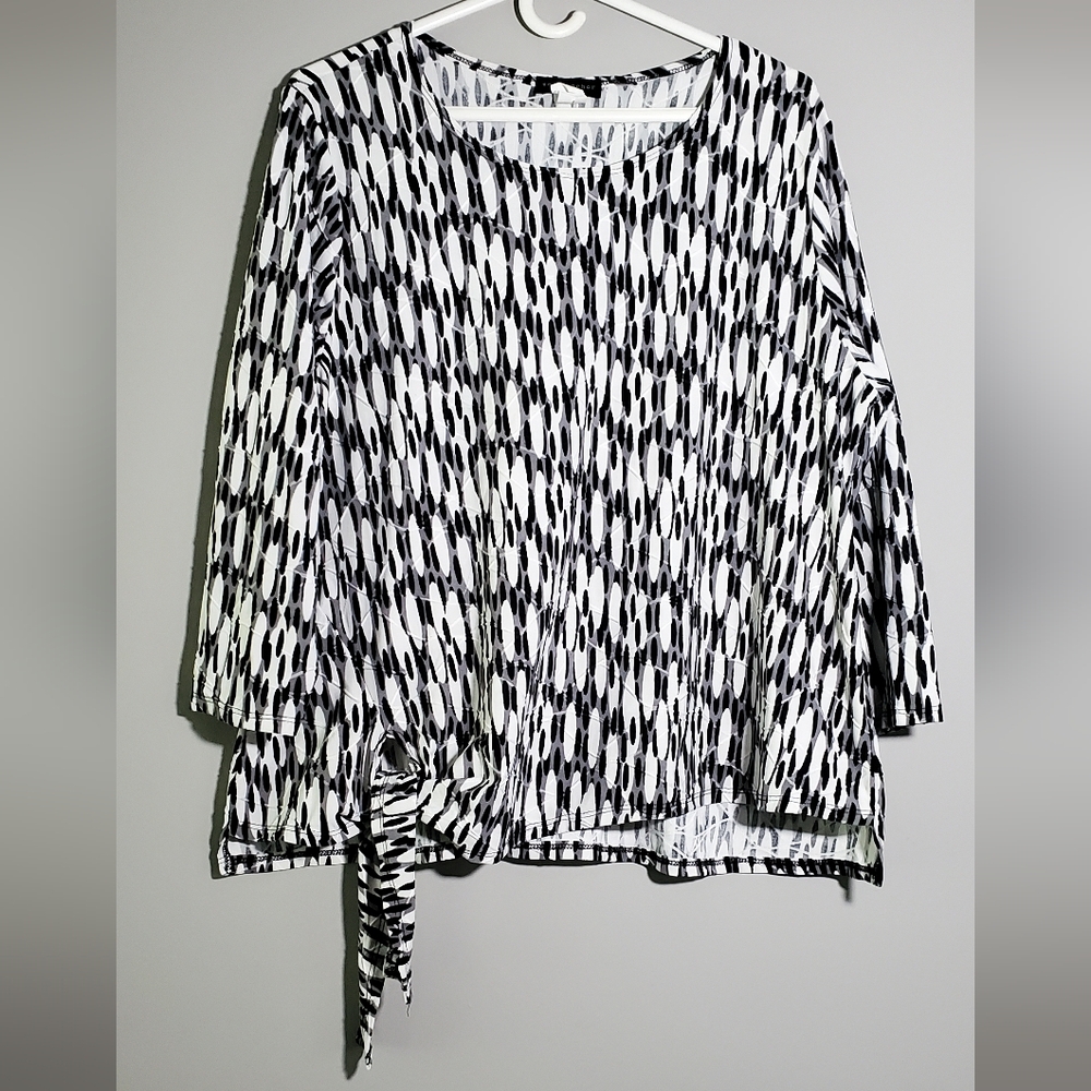 XL Sea & Anchor Black White Abstract Patterned Women's Top Tie Detail